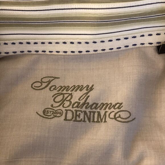 Tommy Bahama Denim Green/White Stripe Long Sleeve Button Down Cotton Shirt. - Picture 6 of 9